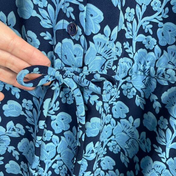 Cabi Java Blue Floral Tie Waist Cap Sleeve Button front Lightweight Dress 5265 S - Picture 8 of 16